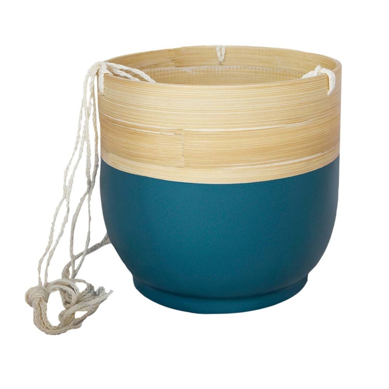 Bamboo Hanging Planter in Teal Blue