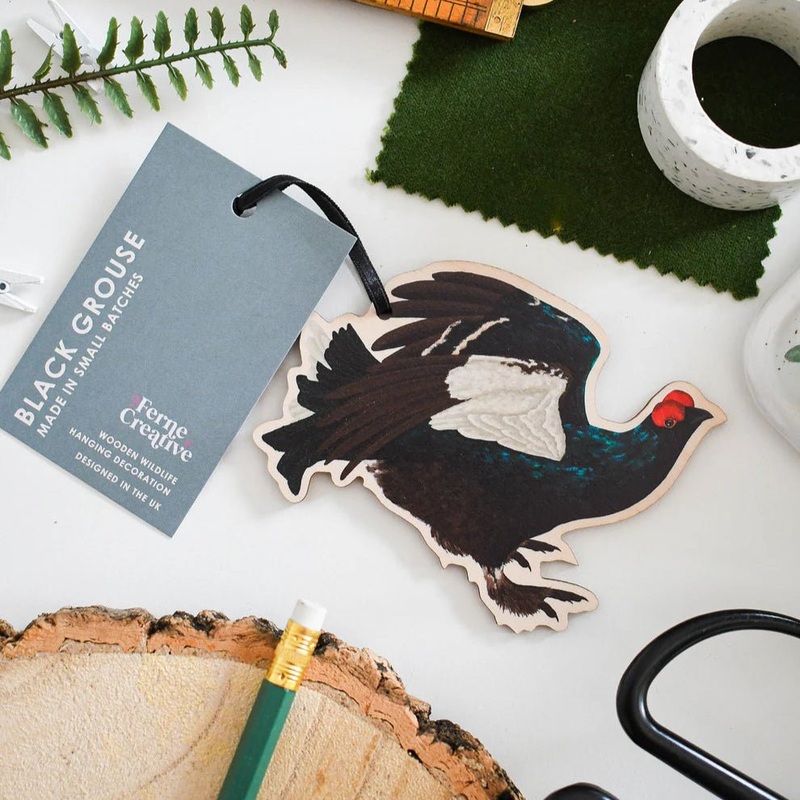 Black Grouse Wooden Hanging Decoration  Displaying Male in Birch Plywood