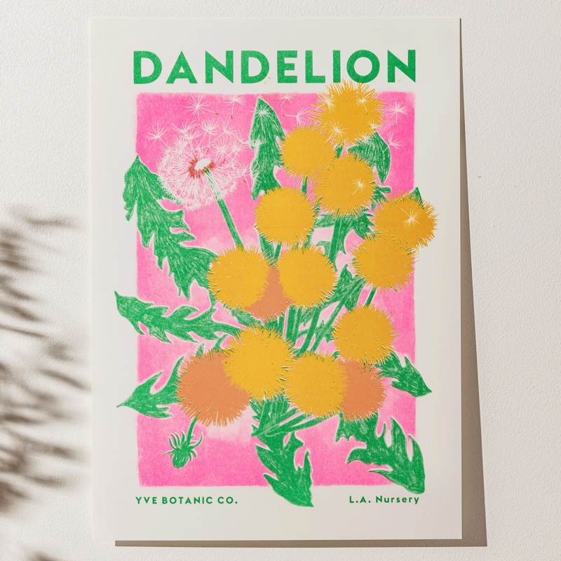 Dandelion Flower Risograph Print
