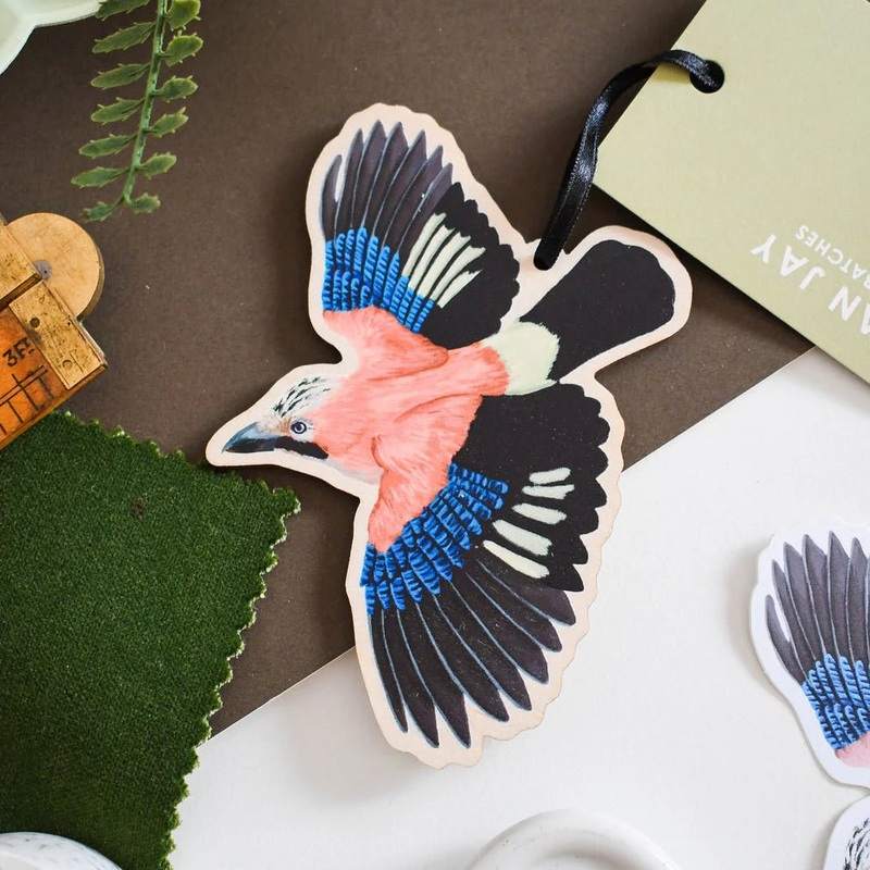 Eurasian Jay Wooden Hanging Decoration  Sustainably Sourced Birch Plywood
