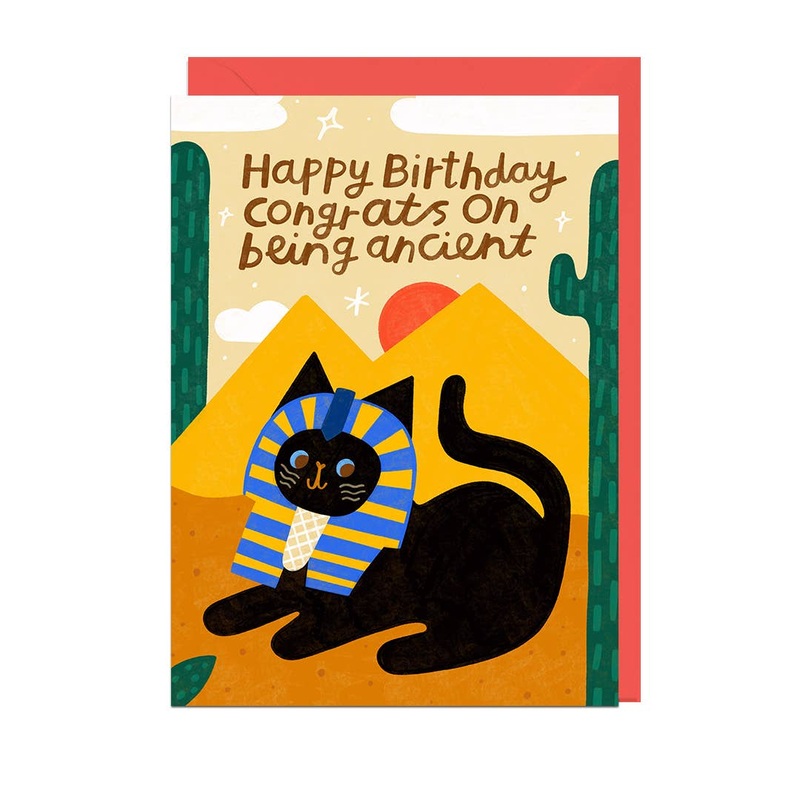 HAPPY BIRTHDAY ANCIENT CAT RED ENVELOPE Greetings Card
