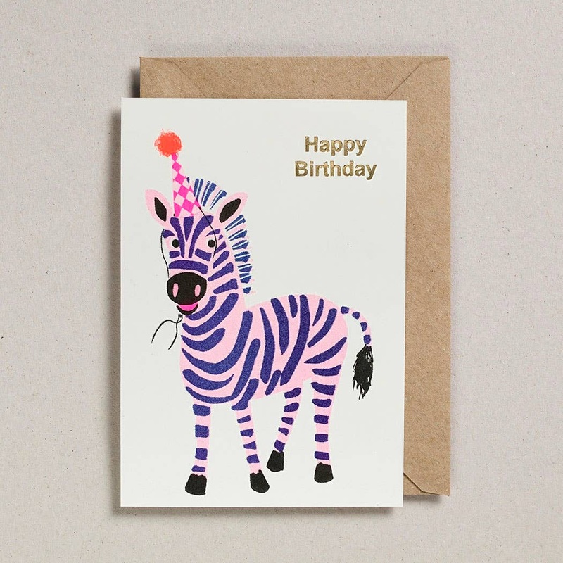 Happy Birthday Zebra Confetti Pets Greetings Card