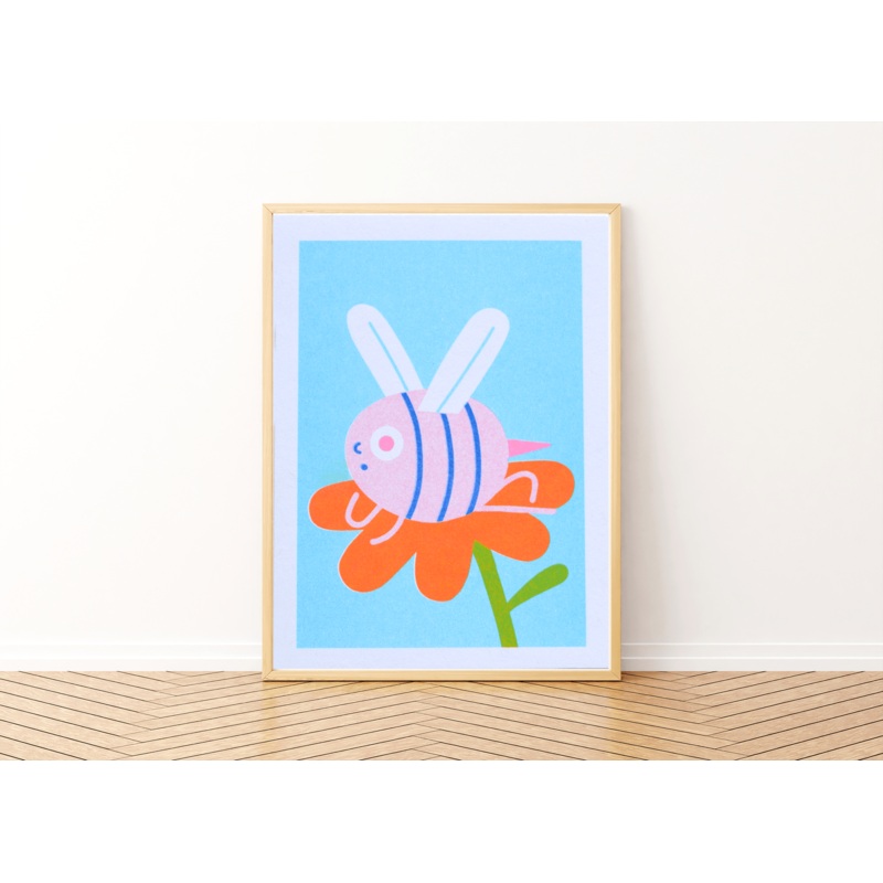 Mini Bee Risograph Print