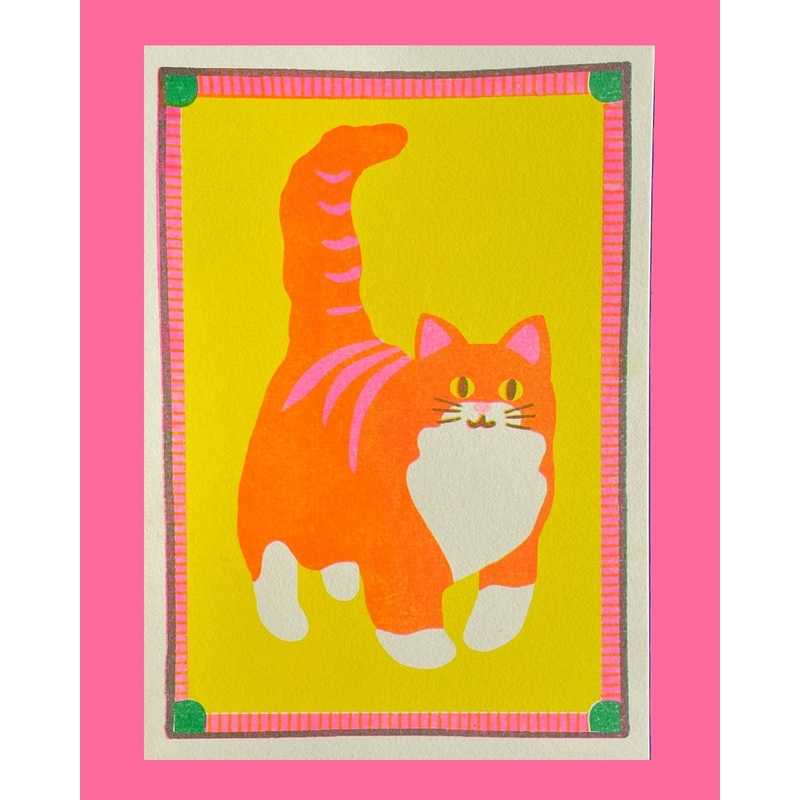 Orange Cat Mini Risograph A5 Print