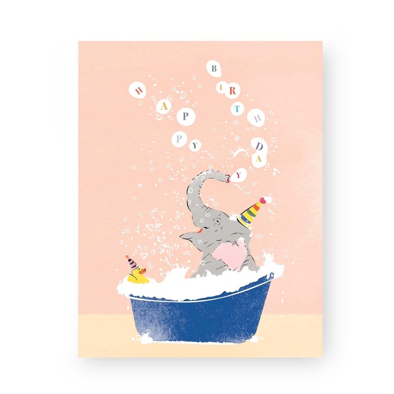 Elephant In Birthday Tub – Blank