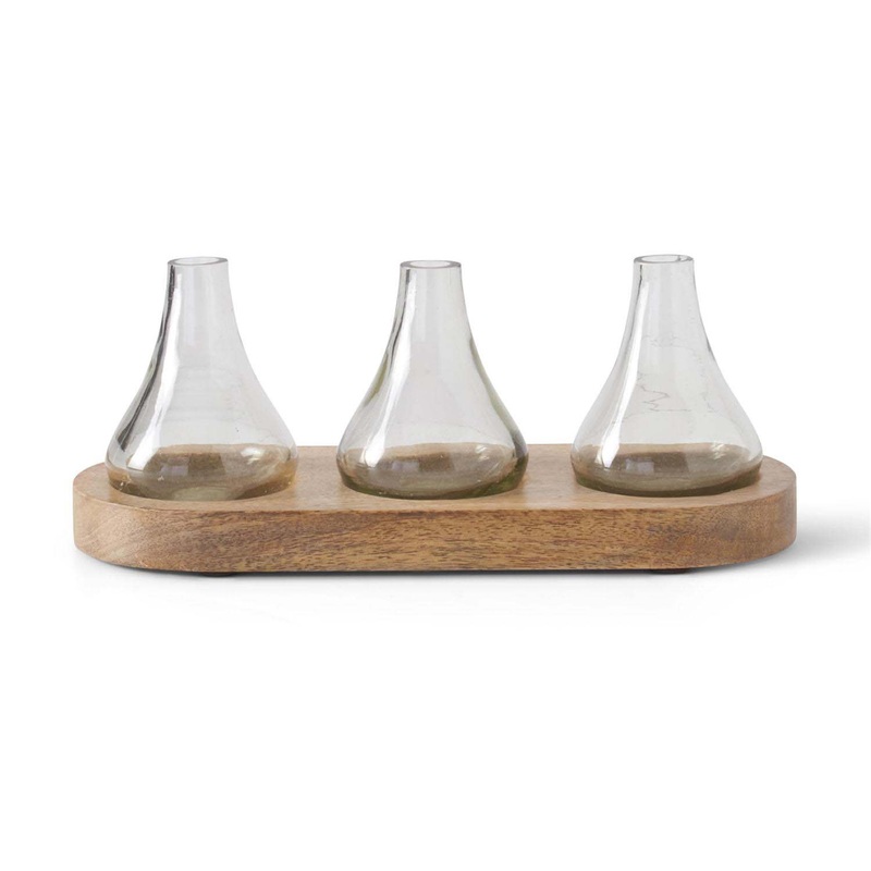 Budvases On Wood Tray – Set of 3