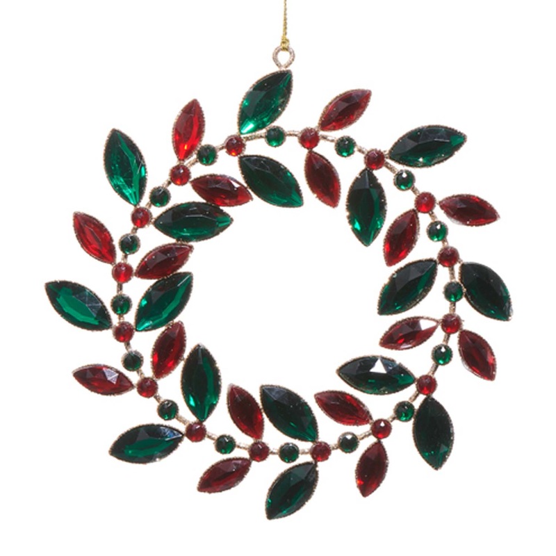 Red Grn Jeweled Wreath Orn 6