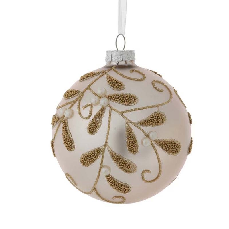 Beaded Gold Mistletoe Ornament