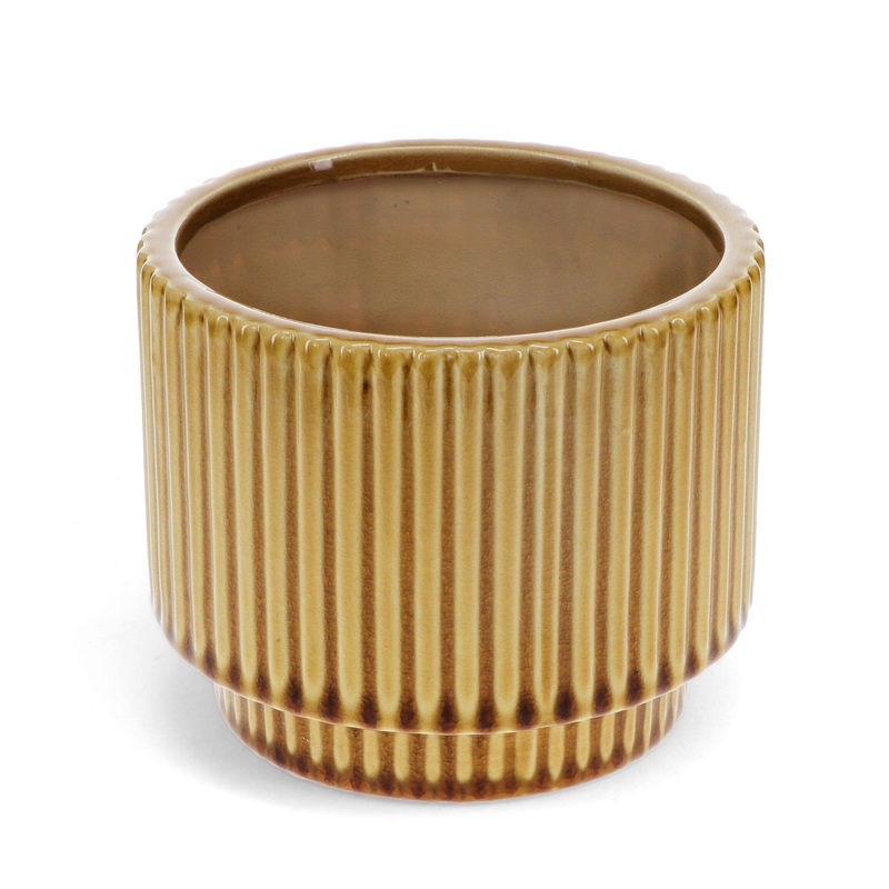 Ridged Plant Pot – Mustard|Mustard